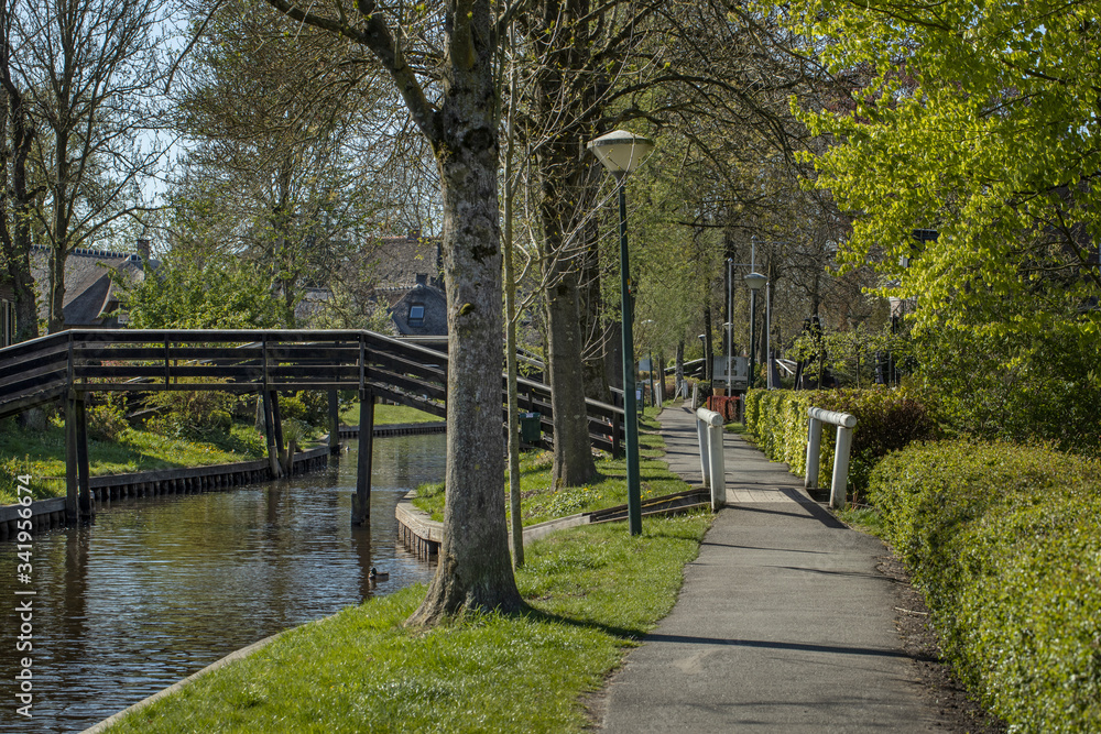 Giethoorn Overijssel Netherlands. During Corona lock-down. Empty streets, paths, bridges and canals. 