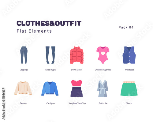 Clothes and Outfit flat style elements