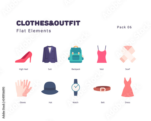 Clothes and Outfit flat style elements