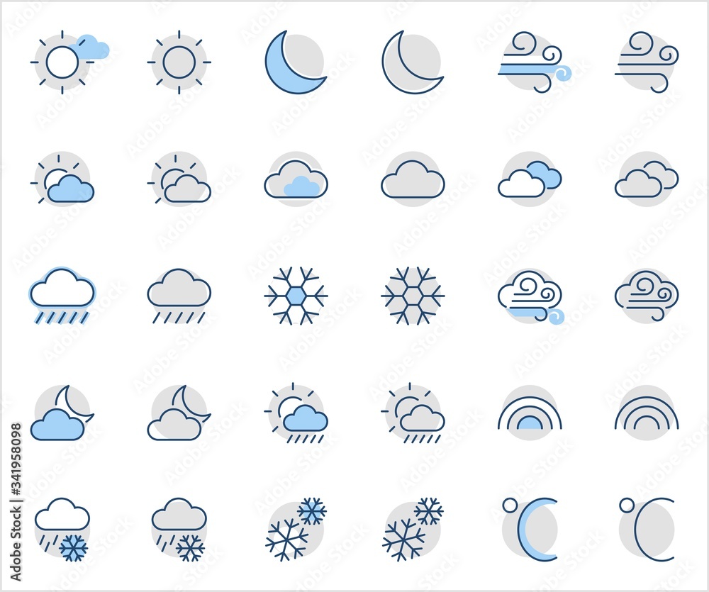 Set of Weather vector line icons. Contains symbols of the sun, clouds, snowflakes, wind, rainbow, moon and much more. Editable Stroke. 32x32 pixels. Set of Weather vector line icons. Contains symbols of the sun, clouds, snowflakes, wind, rainbow, moon and much more. Editable Stroke. 32x32 pixels.