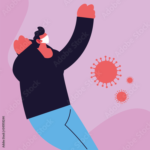man in medical face mask fighting coronavirus