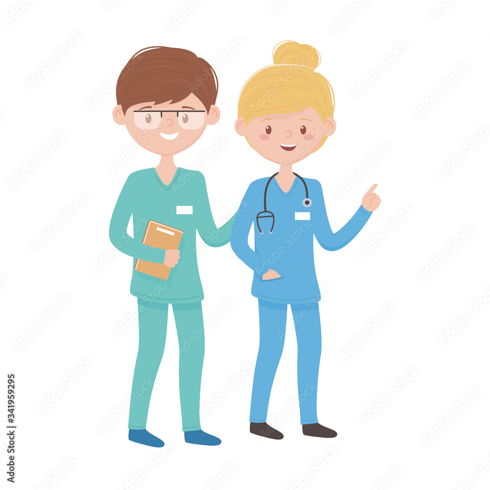 Woman and man doctor with document vector design
