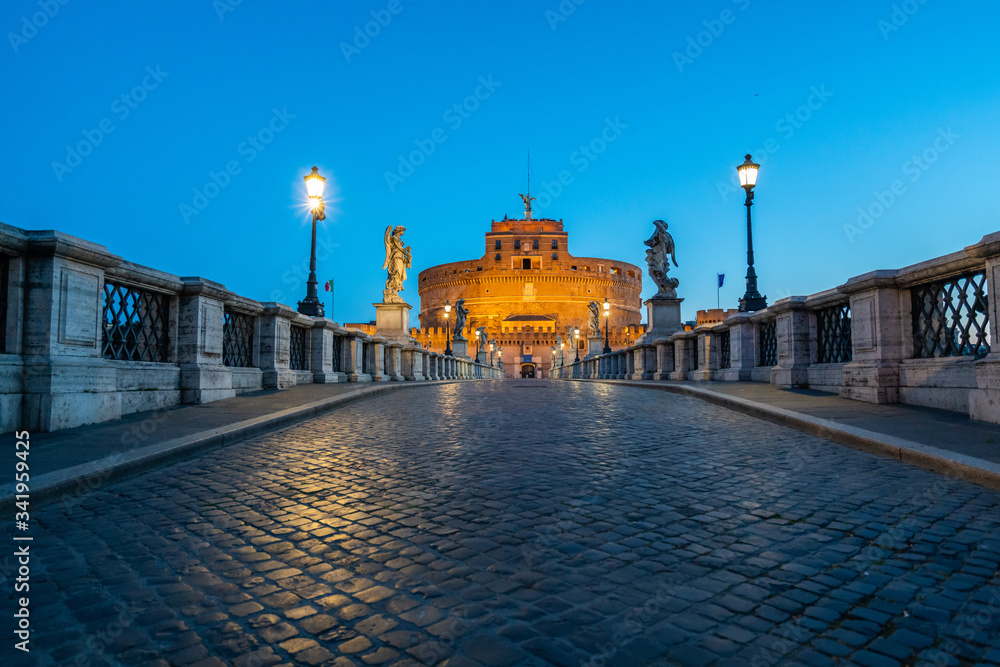 Castel Sant'Angelo Rome appears like a ghost city during the covid-19 emergency  lock down