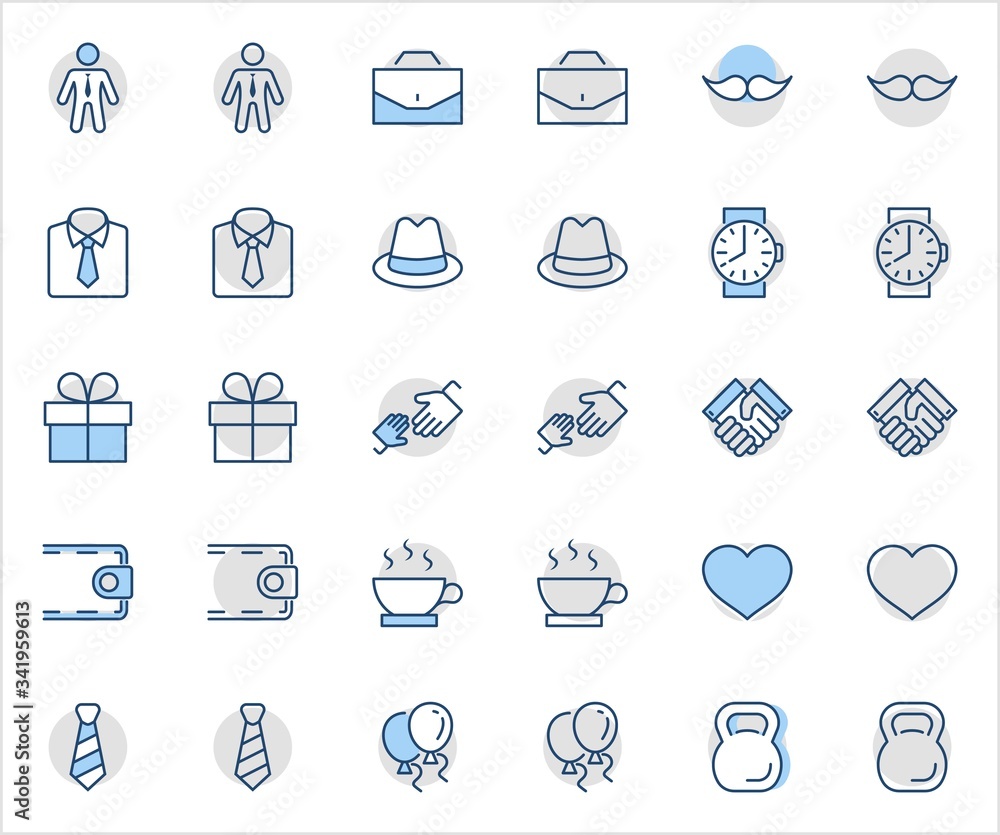 Father's Day Set Line Vector Icons. Contains such Icons as Mustache, tie, shirt, handshake, diplomat, hat, coffee, purse, gift, portfolio and more. Editable Stroke. 32x32 Pixel Perfect Father's Day Set Line Vector Icons. Contains such Icons as Mustache, tie, shirt, handshake, diplomat, hat, coffee, purse, gift, portfolio and more. Editable Stroke. 32x32 Pixel Perfect