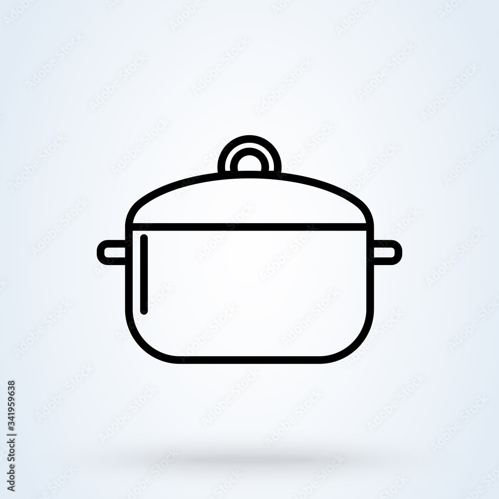 Hot meal. Pot and steam. Cooking line symbol. illustration Hot meal. Pot and steam. Cooking line symbol. illustration