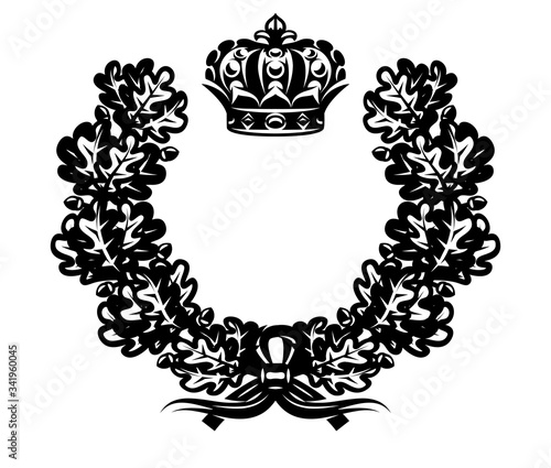 Vector monochrome illustration with wreath and imperial crown