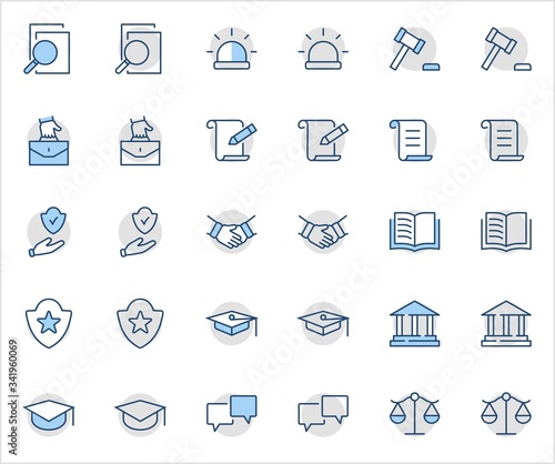 Set of Law and justice Vector Line Icons. Contains such Icons as weapon, arrest, authority, courthouse, gavel, legal, weapon and more. Editable stroke. 32x32 Pixels