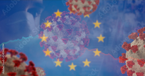 Coronavirus and flag of Eur...