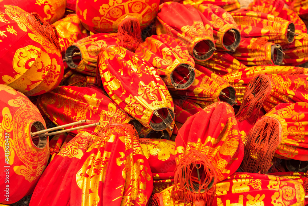 Chinese New Year Decorative Lanterns, Chinese new year decorations at Wat Leng Nei Yee 2 Temple.Words Chinese language mean 