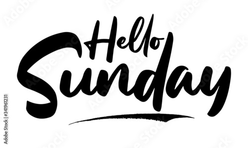 Hello Sunday Calligraphy Black Color Text On White Background