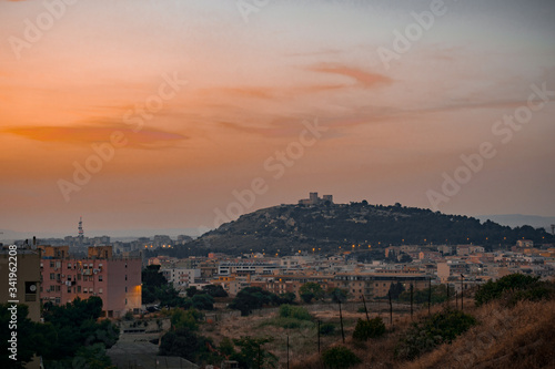 sunset over the city of Cagliari italy