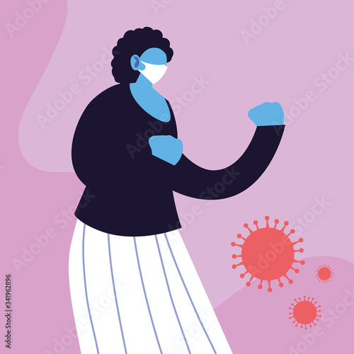 woman in medical face mask fighting coronavirus