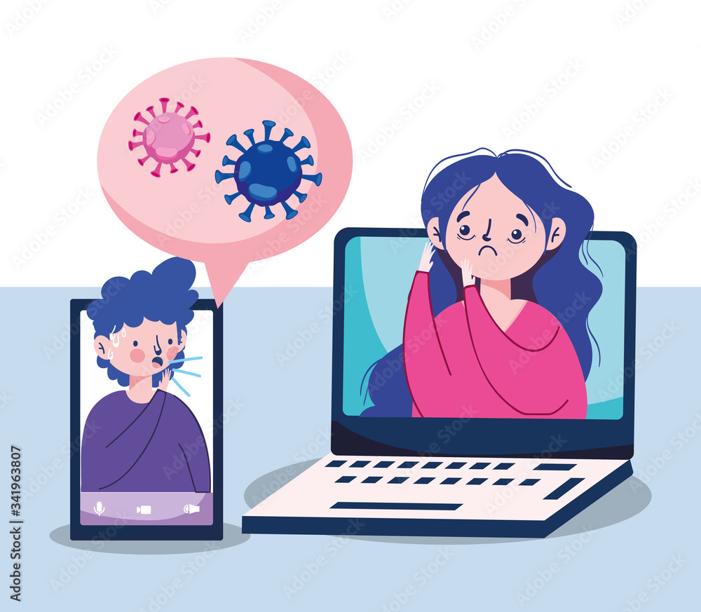 Woman man with laptop smartphone and bubble vector design Woman man with laptop smartphone and bubble vector design