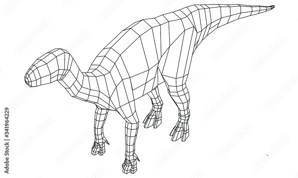 Fototapeta premium Dinosaur polygonal lines illustration. Abstract vector dinosaur on the white background