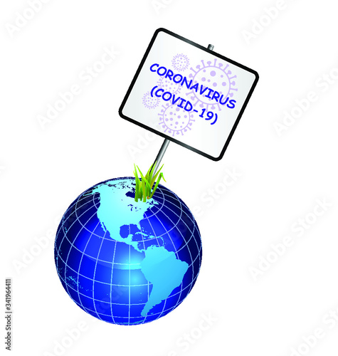 Infected planet earth sign relating to Coronavirus COVID 19 pandemic isolated on white background