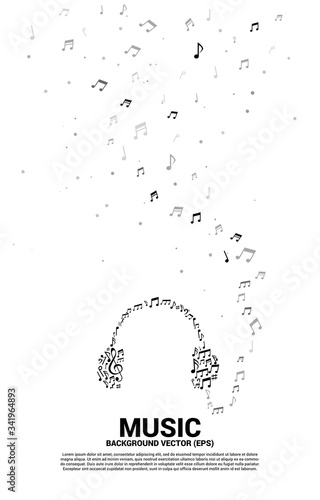 music and sound background concept.music melody note shaped headphone icon.