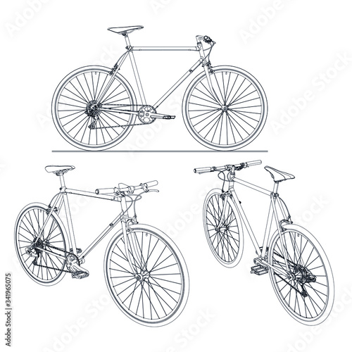 Bike silhouettes detailed vector illustration. Bike stencils isolated on white background