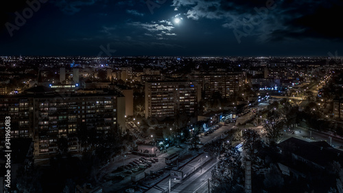 City by night, Moon light, Europe, Poland, Mazovia