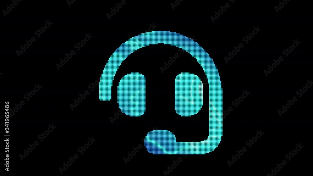 The symbol headset is assembled from small balls. Then it shimmers with blue. It crumbles and disappears. In - Out loop. Alpha channel The symbol headset is assembled from small balls. Then it shimmers with blue. It crumbles and disappears. In - Out loop. Alpha channel