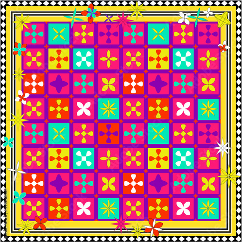 Floral patchwork tile design. Colorful Moroccan. Indian  persian  arabian motifs.Seamless vector geometric pattern. Textile rapport. Ethnic pattern. Tribal art print. 