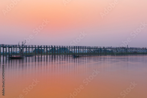 U Bein Bridge after sunset in Myanmar