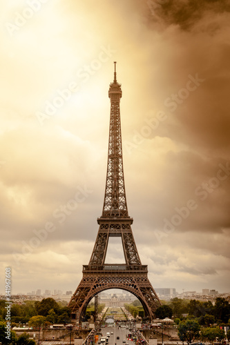 eiffel tower in a cloudy day