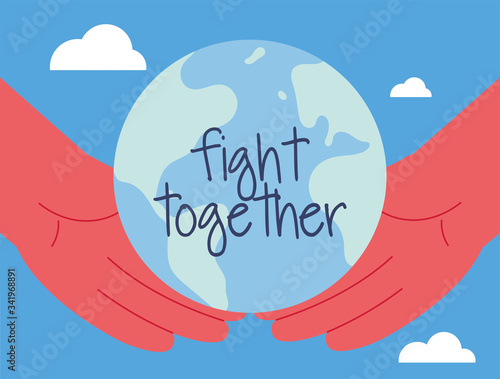 hands and planet earth in fight sign