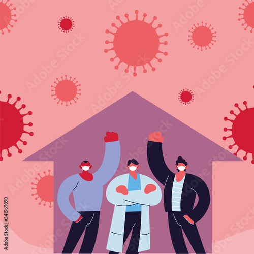 people and doctor with medical face mask, fight coronavirus