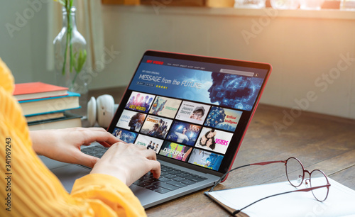 Interface of video distribution service. Subscription service. Streaming video. communication network.