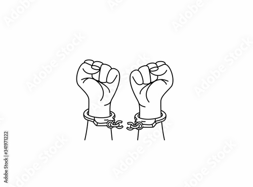 Broken handcuff Freedom concept, Hand Drawn Sketch Vector illustration.