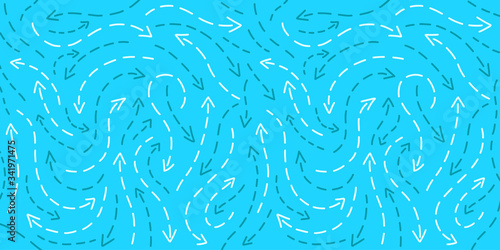 Air movement dotted line arrows. Atmosphere wind flow motion direction. Vector background.