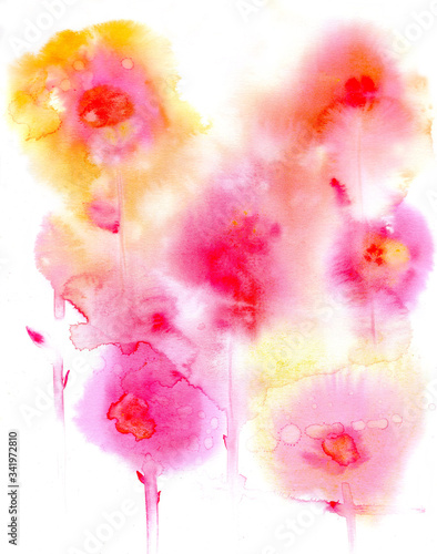 Abstract red flowers on a white background. Watercolor illustration.