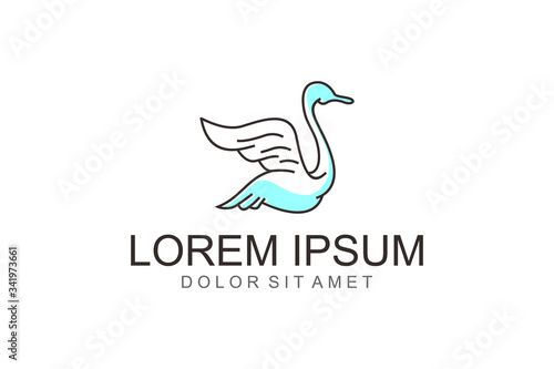 Trumpeter swan bird animal line style cute minimalist.
