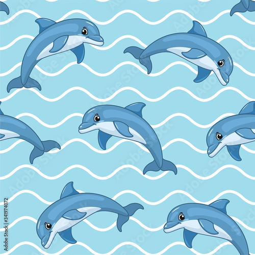 Dolphin pattern. Vector seamless texture.