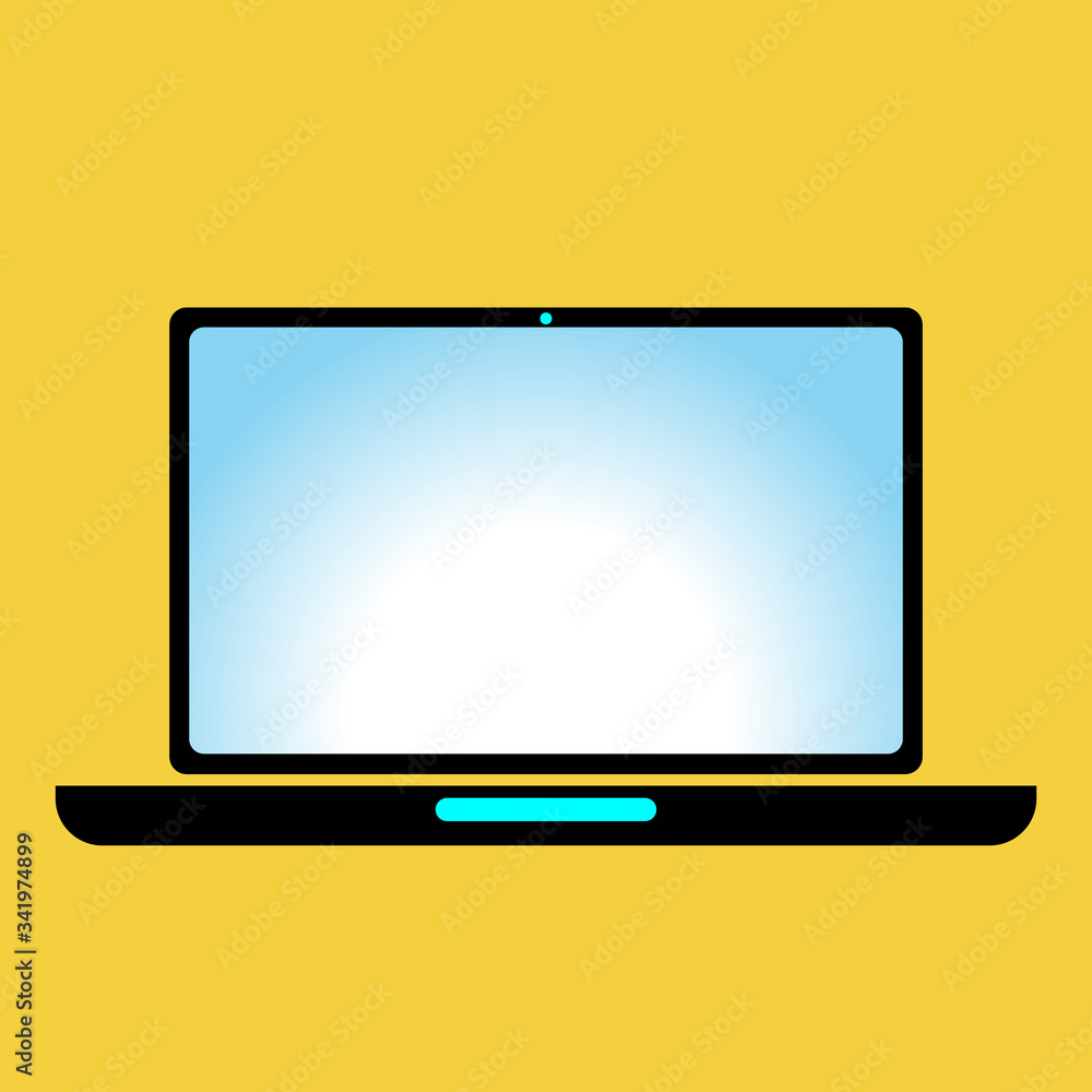 The black laptop on a orange background in flat style The black laptop on a orange background in flat style