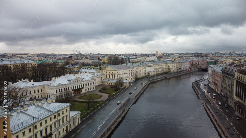 Saint Petersburg Fontanka river architecture sky cloudy bridge city Leningrad Tsarist Russia clouds driving cars