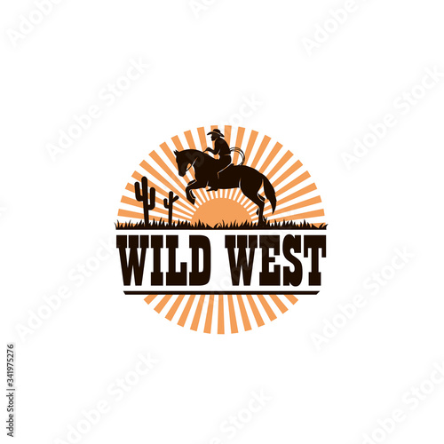 cowboy silhouette with lasso on horse icon isolated on white background for western