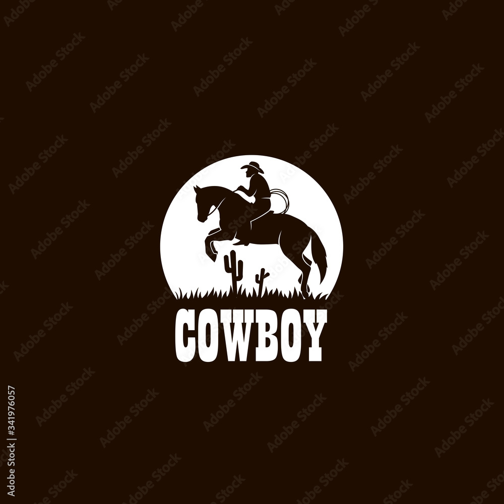 cowboy silhouette with lasso on horse icon isolated on black background for western