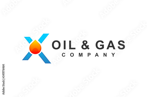 Oil and gas energy industry logo, with Initial letter X and oil drop.