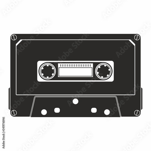 Audio Cassette icon. Retro badge. Vector illustration.