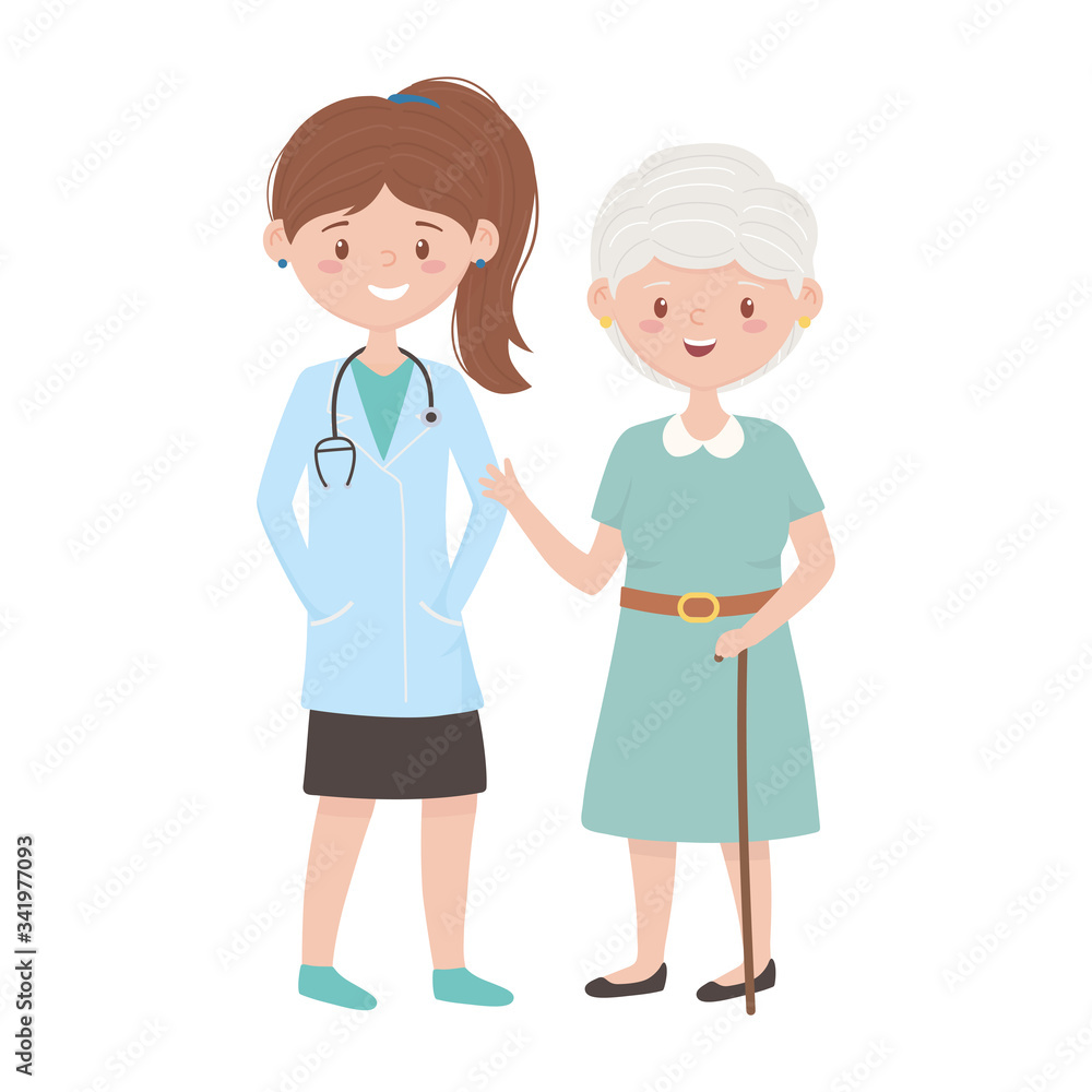 Isolated doctor with old woman vector design Isolated doctor with old woman vector design