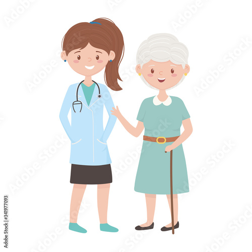 Isolated doctor with old woman vector design