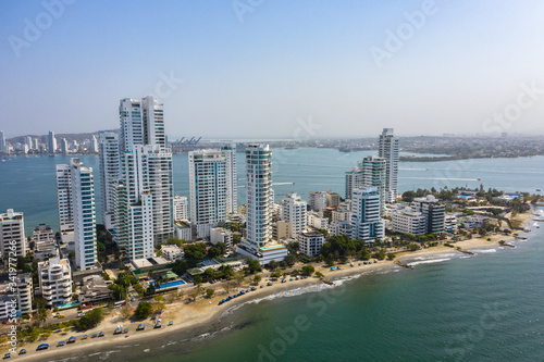 Aerial view of the port from the prestigious Castillogrande district in Cartagena, Colombia. © ronedya