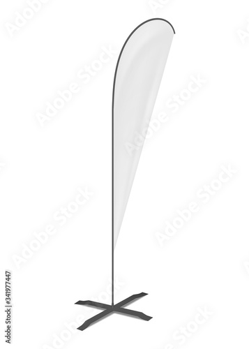 White blank bow teardrop flag, vector mockup. Vertical event marketing exhibition display, mock-up. Tear drop banner stand, template for design