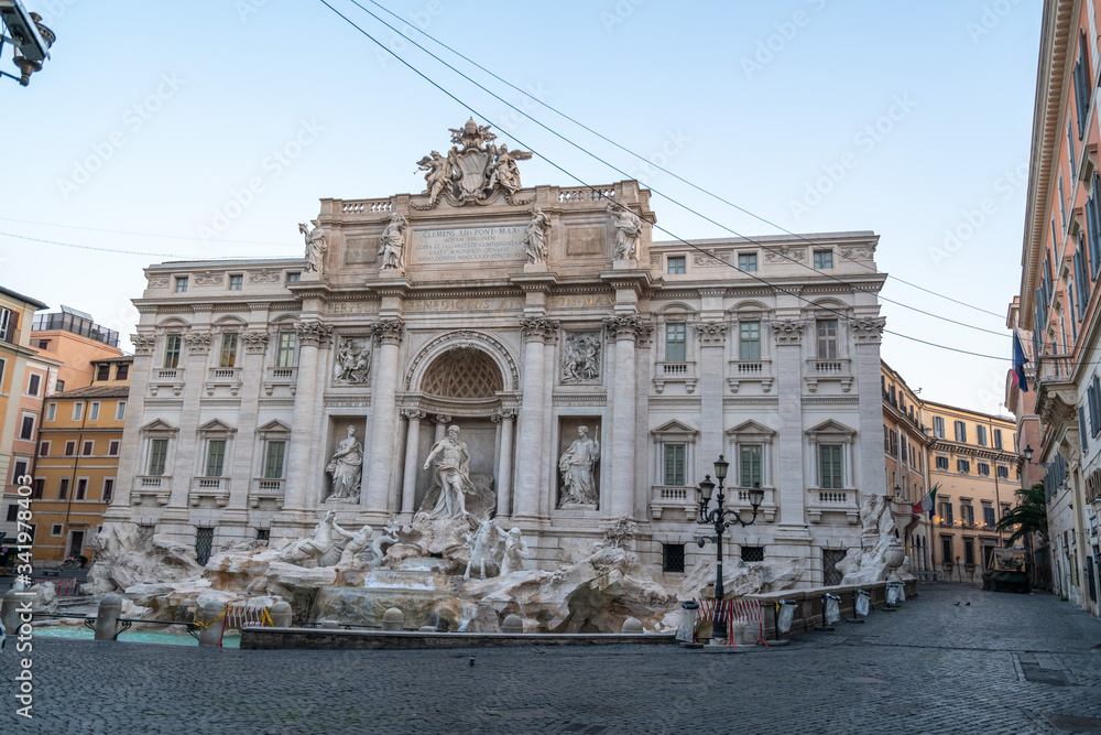 Fontana di Trevi in Rome appears like a ghost city during the covid-19 emergency  lock down