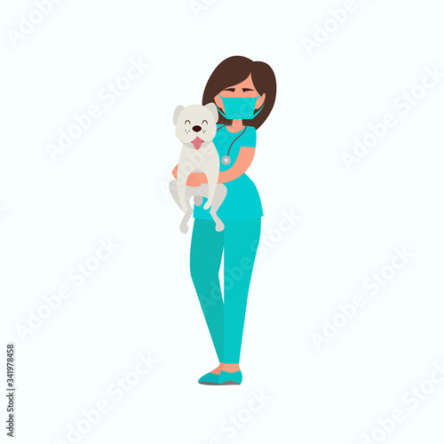 Female veterinarian holds the dog. The concept of care and treatment of animals.