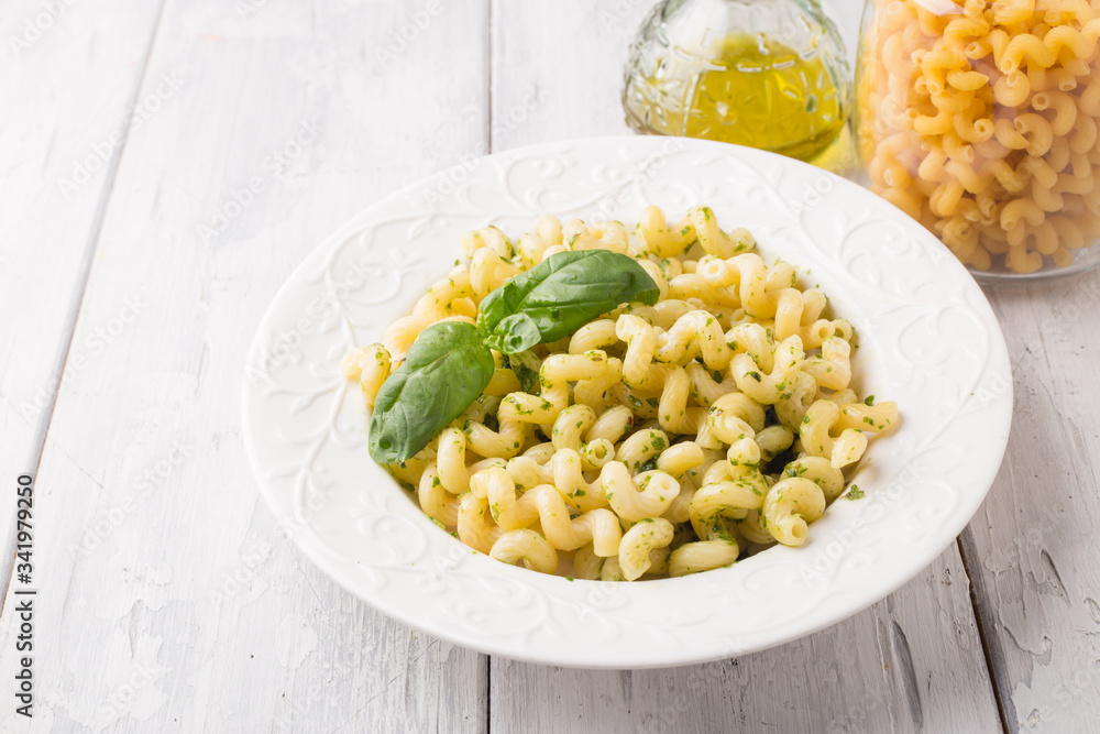 Pasta with basil pesto sauce Pasta with basil pesto sauce