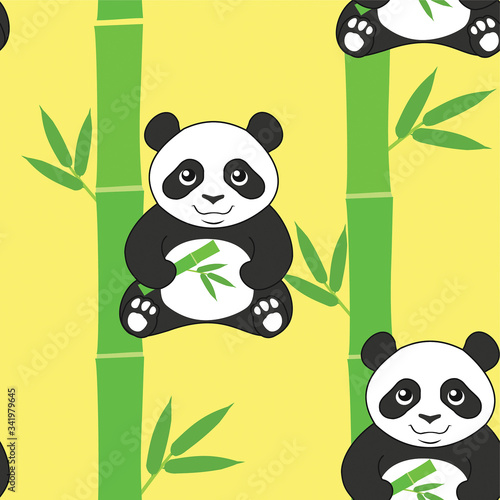 Fototapeta Naklejka Na Ścianę i Meble -  Pattern with pandas and bamboo. Vector seamless texture.