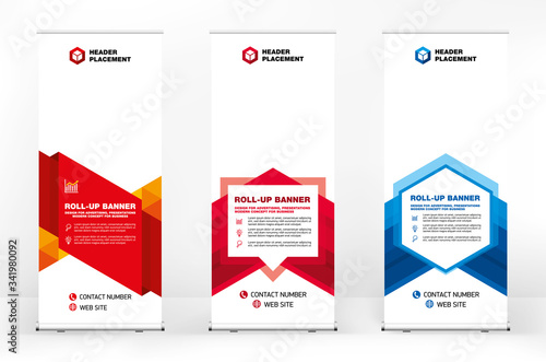Set of different design options for advertising banners roll-up, modern design for presentations, covers, exhibitions, portable banner for street advertising, banner for conferences and seminars
