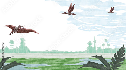 湿地帯上空を飛ぶプテラノドン © Ko hamari